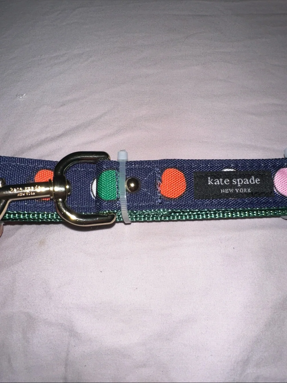 NWT kate spade Navy Polka Dot Dog Leash with Gold Hardware size med up to 90 p